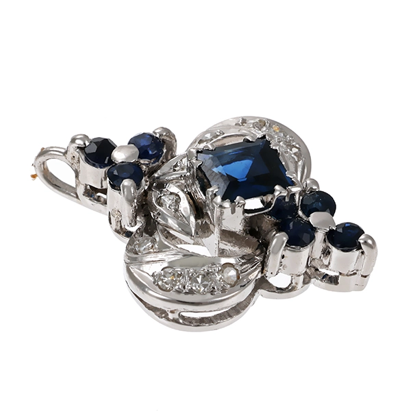 Anhänger, 14K, Weißgold, Saphir, Diamant