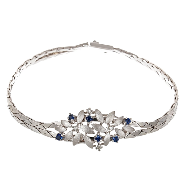 Armband, 14K, Weißgold, Saphire, Diamanten