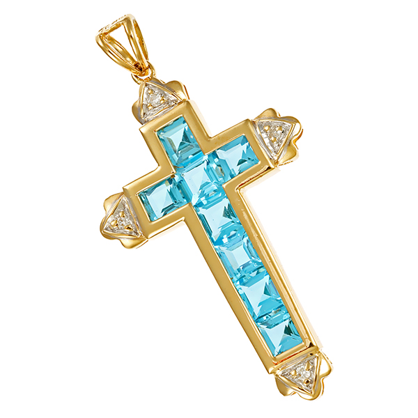 Anhänger, 14K, Gelbgold, Topas, Brillant, Kreuz