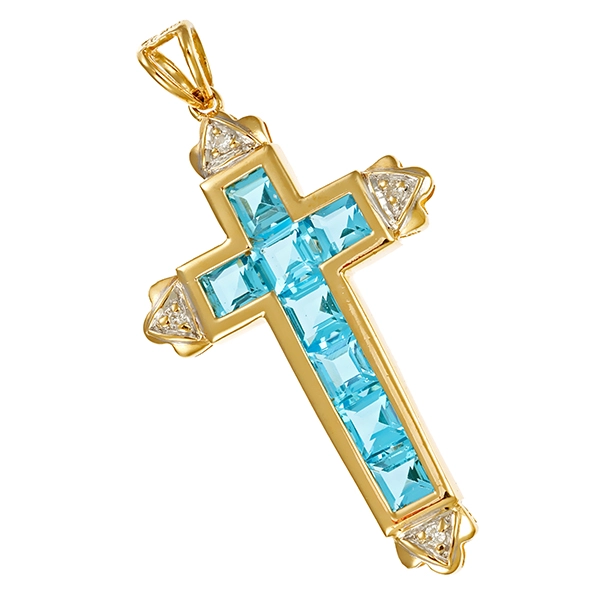 Anhänger, 14K, Gelbgold, Topas, Brillant, Kreuz