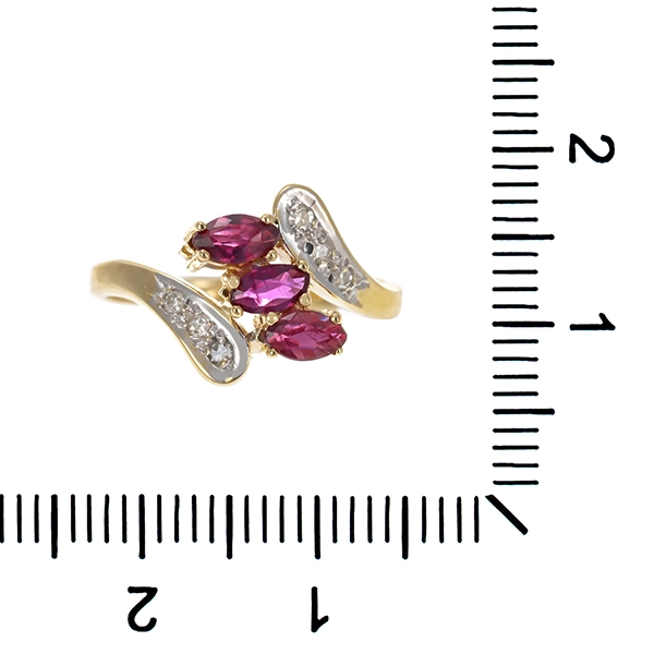 Ring, 14K, Gelb-/Weißgold, Diamanten, Rubine