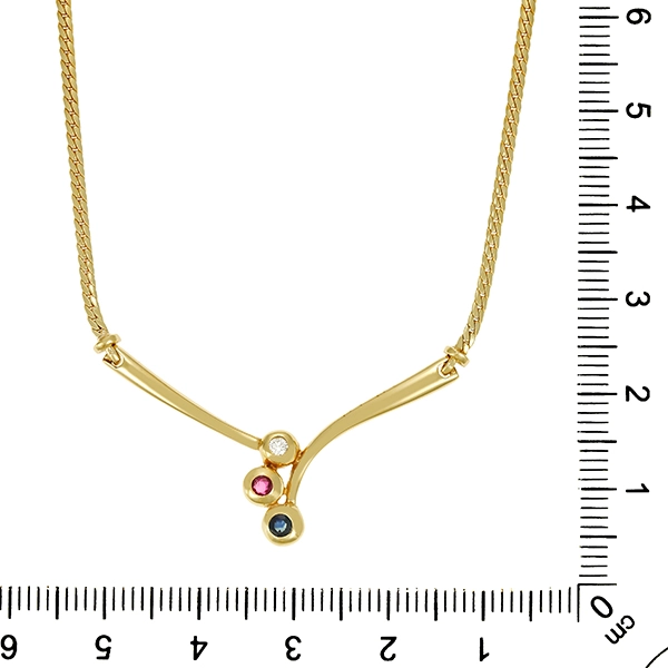 Collier, 14K, Gelbgold, Brillant, Rubin, Saphir
