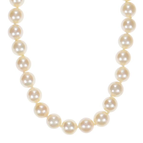 Perlenkette, 14K, Gelbgold, Diamanten, Perlen