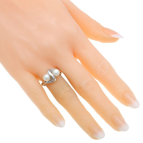 Ring, 14K, Weißgold, Perlen, Diamanten