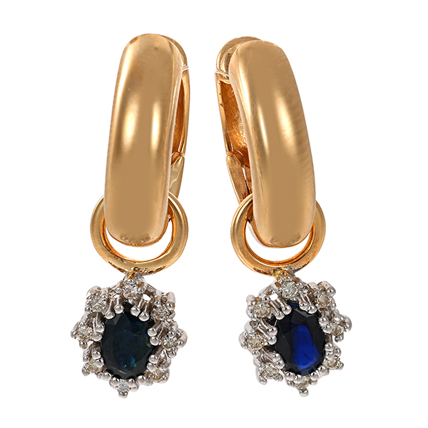 Creolen, 14K, Gelb-/Weißgold, Brillanten, Saphire