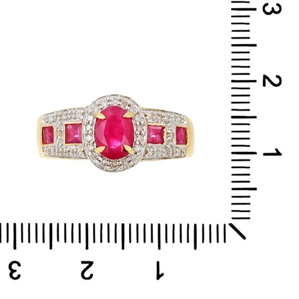 Ring, 18K, Gelbgold, Rubin, Diamant