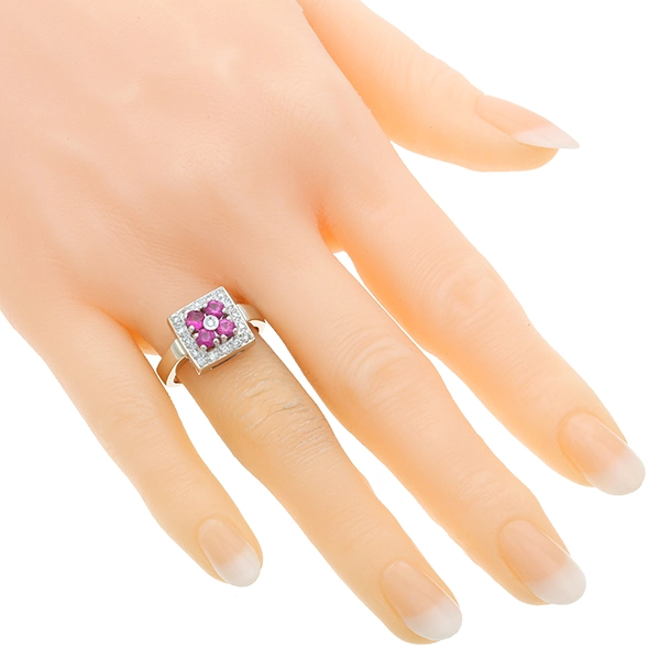 Ring, 18K, Weißgold, Brillanten, Rubine