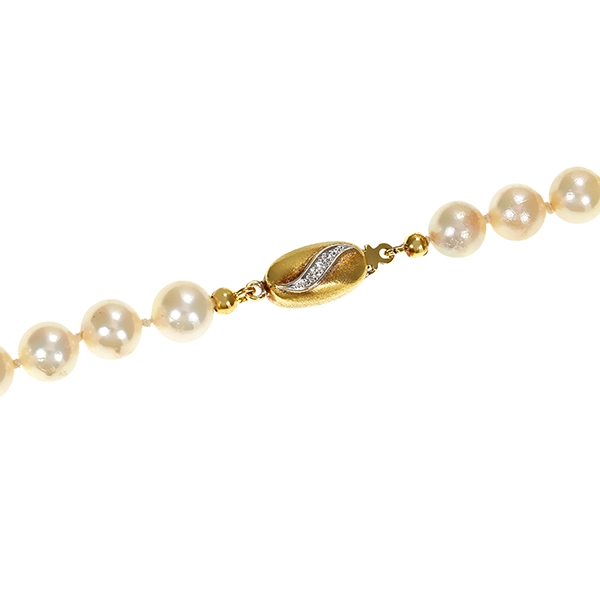 Perlenkette 14K, Gelbgold, Perlen, Diamanten