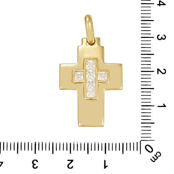 Anhänger, 14K, Gelbgold, Zirkonia, Kreuz