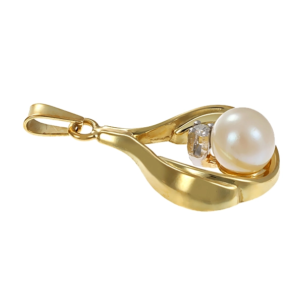 Anhänger, 14K, Gelb-/Weißgold, Perle, Diamant