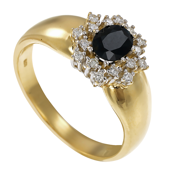 Ring, 14K, Gelb-/Weißgold, Brillant, Saphir