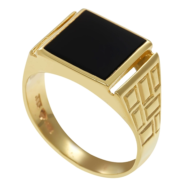 Herrenring, 8K, Gelbgold, Onyx