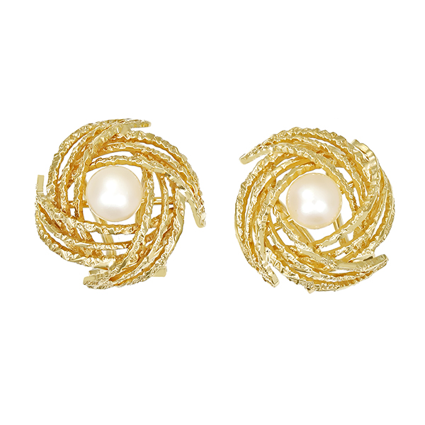 Ohrclipse, 14K, Gelbgold, Perlen