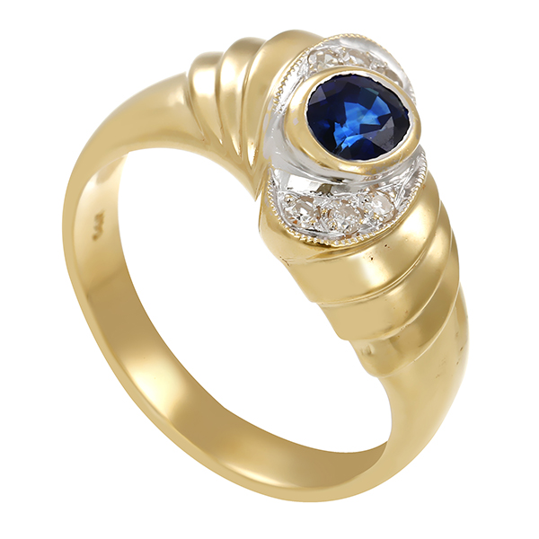 Ring, 14K, Gelb-/Weißgold, Diamanten, Saphir
