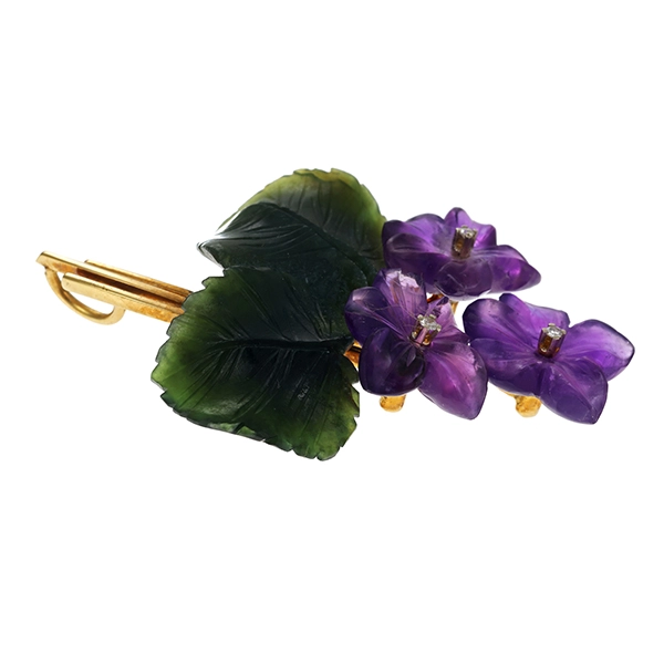 Anhänger, 14K, Gelbgold, Jade, Amethyst, Zirkonia