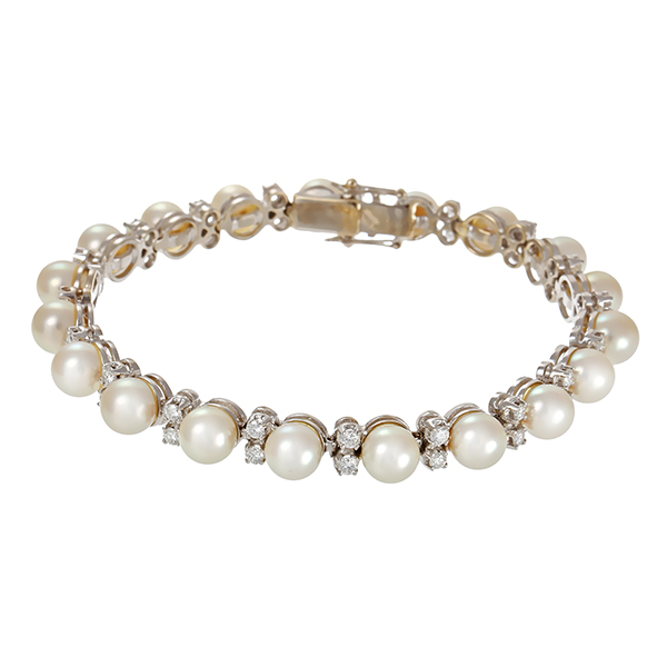 Armband, 18K, Weißgold, Perlen, Brillanten 1,33 ct