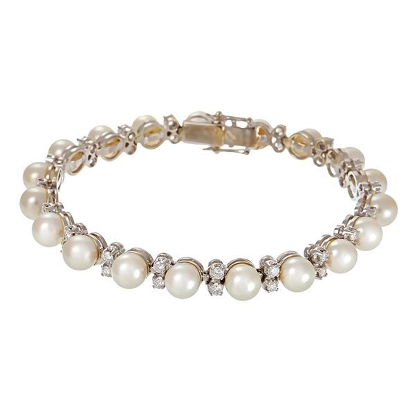 Armband, 18K, Weißgold, Perlen, Brillanten 1,33 ct