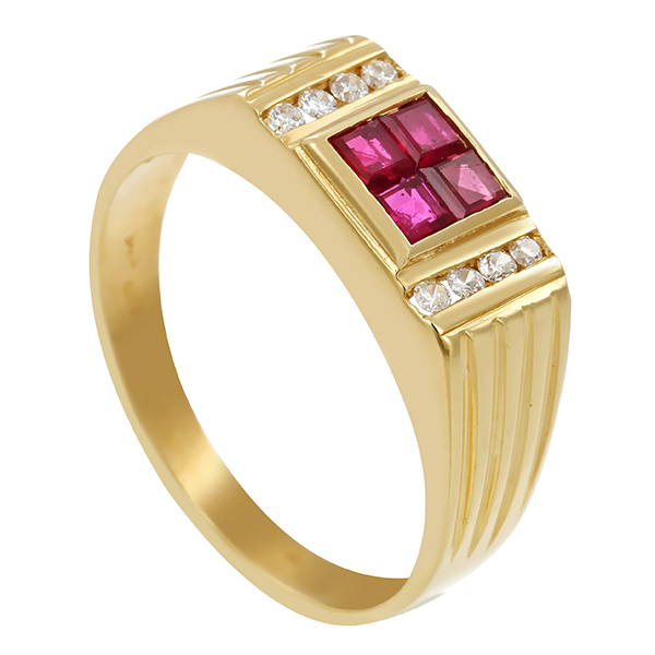 Ring, 14K, Gelbgold, Rubin, Brillant