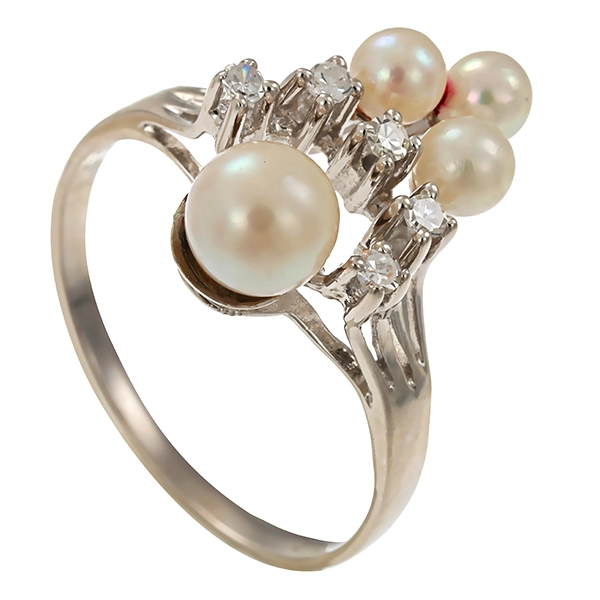 Ring, 14K, Weißgold, Diamanten, Perlen
