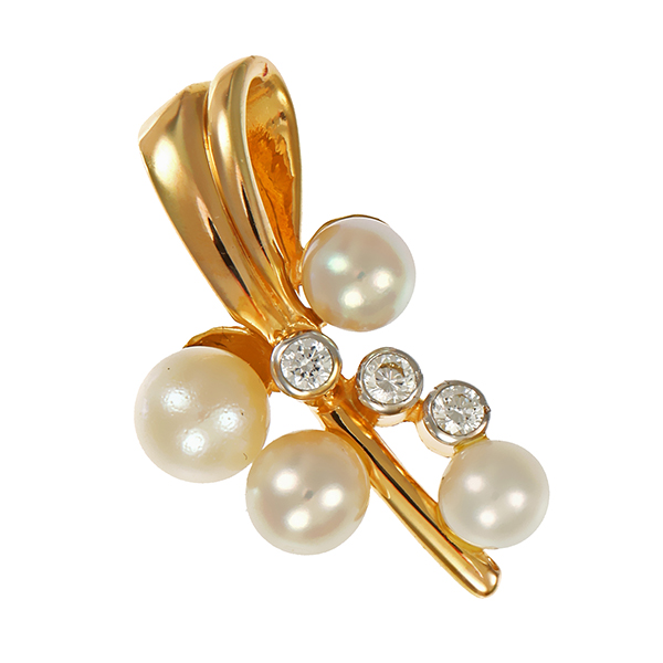 Anhänger, 14K, Gelb-/Weißgold, Perlen, Zirkonia