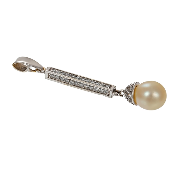 Anhänger, 14K, Weißgold, Zuchtperle, Zirkonia
