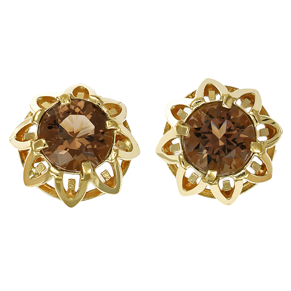 Ohrstecker, 14K, Gelbgold, Rauchquarz