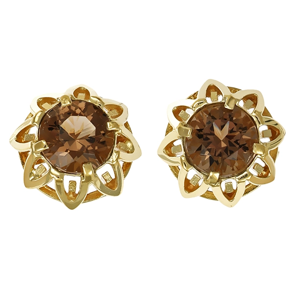 Ohrstecker, 14K, Gelbgold, Rauchquarz