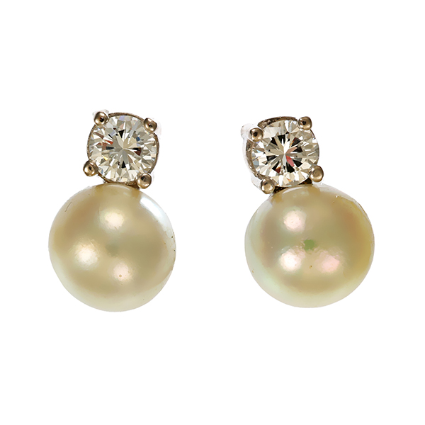 Ohrstecker, 14K, Weißgold, Perle, Brillant
