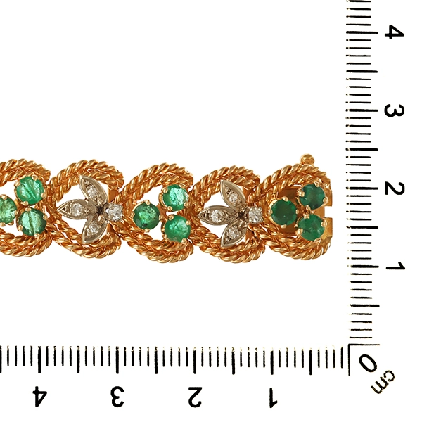 Armband, 18K, Gelb-/Weißgold, Smaragde, Diamanten