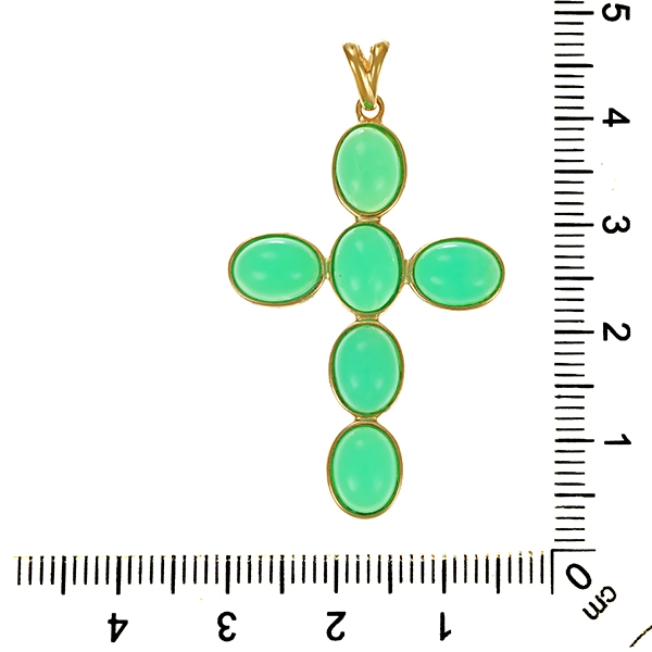 Kreuz, 9K, Gelbgold, Chrysoprase