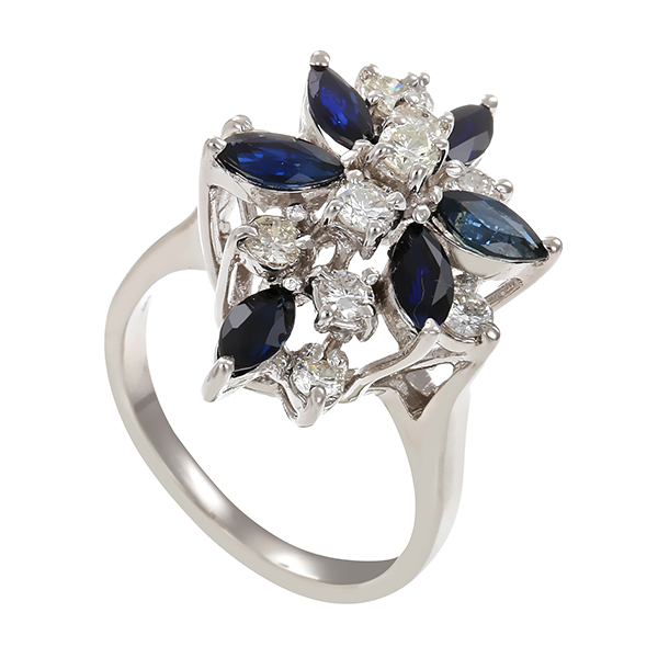 Ring, 14K, Weißgold, Saphire, Brillanten 0,70 ct