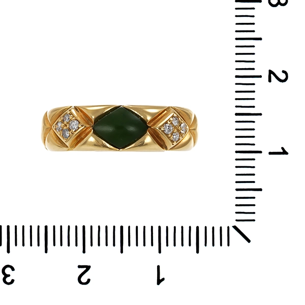 Ring, 14K, Gelbgold, Nephrit, Diamanten