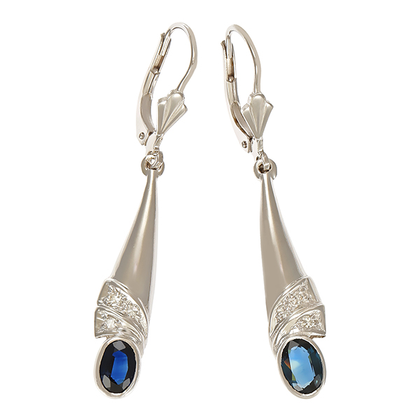 Ohrhänger, 14K, Weißgold, Saphir, Zirkonia