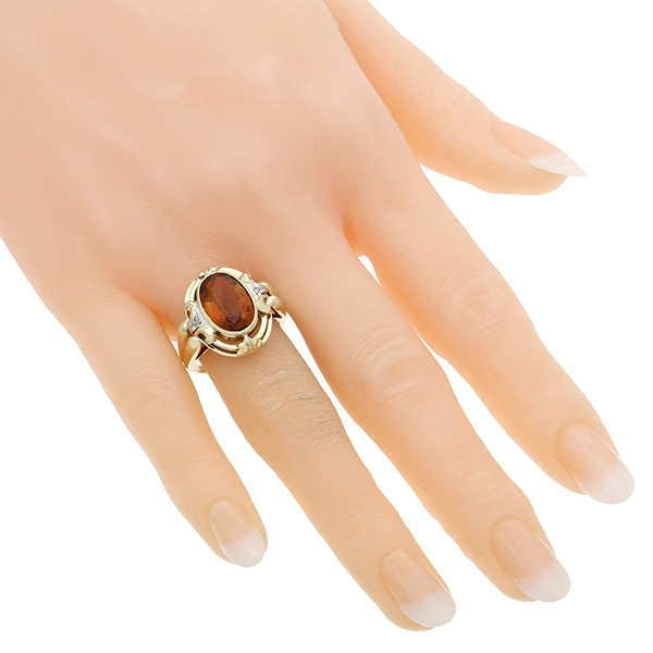 Ring, 14K, Gelbgold, Citrin, Bergkristall