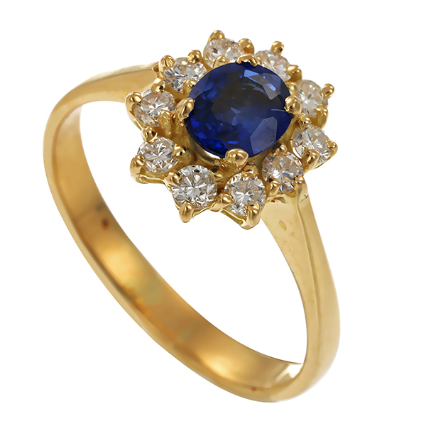 Ring, 14K, Gelbgold, Saphir, Brillant, Saphir