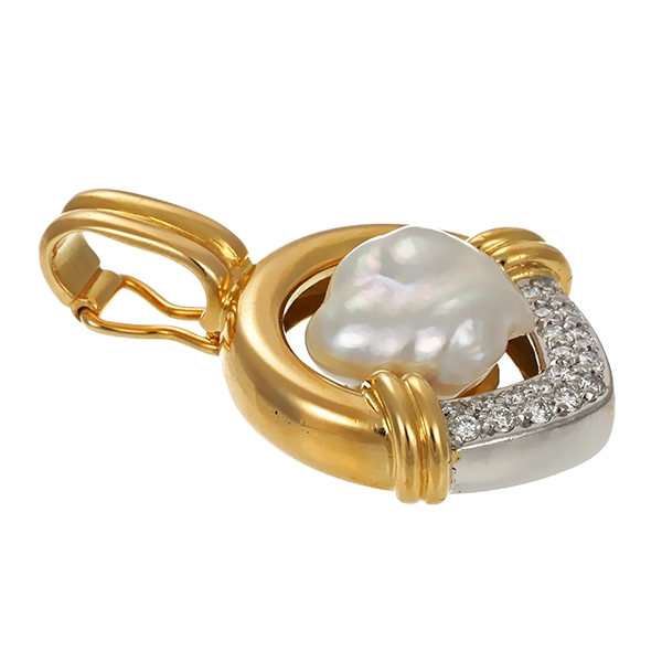 Anhänger, 18K, Gelb-/Weißgold, Perle, Brillant