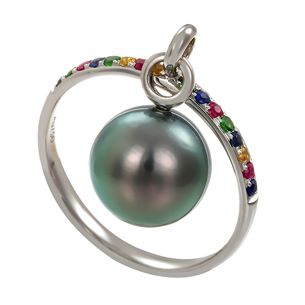 Ring, 18K, Weißgold, Zuchtperle, div Edelsteine 