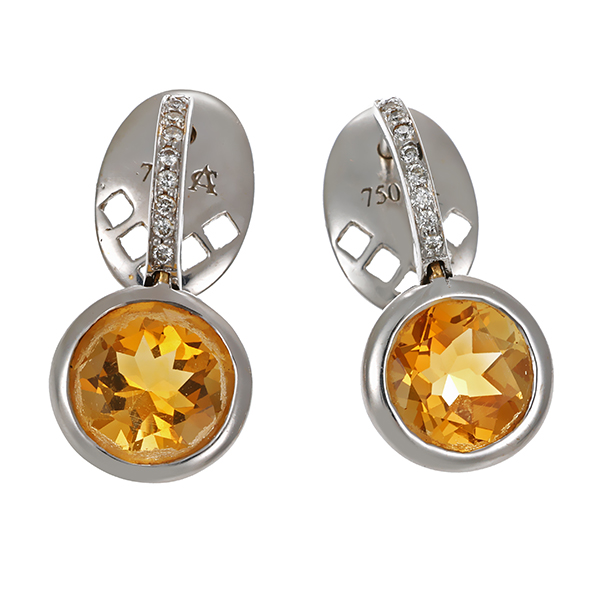 Ohrringe, 18K, Weißgold, Citrin, Brillant