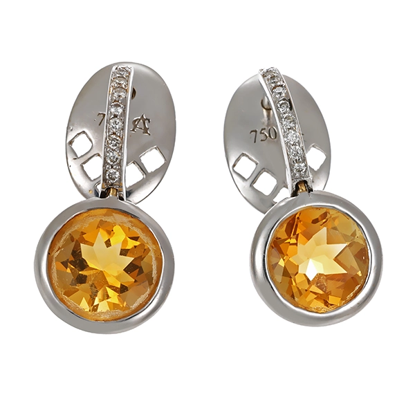 Ohrringe, 18K, Weißgold, Citrin, Brillant