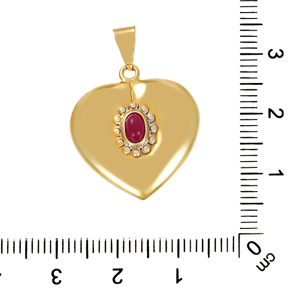 Anhänger, 14K, Gelb-/Weißgold, Rubin, Herz