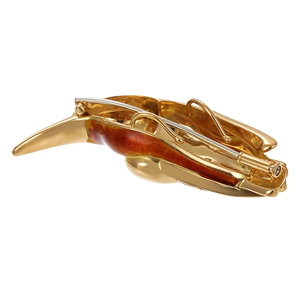 Anhänger broschiert, 18K, Gelbgold, Brillanten, Emaille