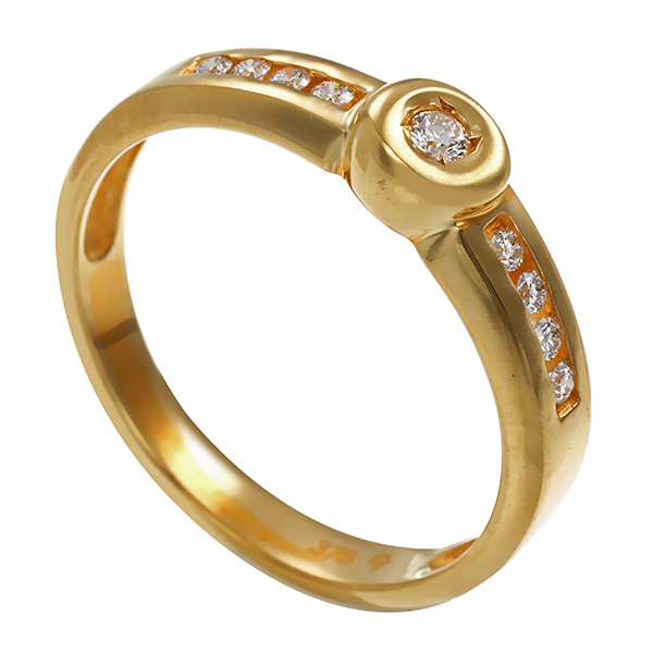Ring, 9K, Gelbgold, Brillanten