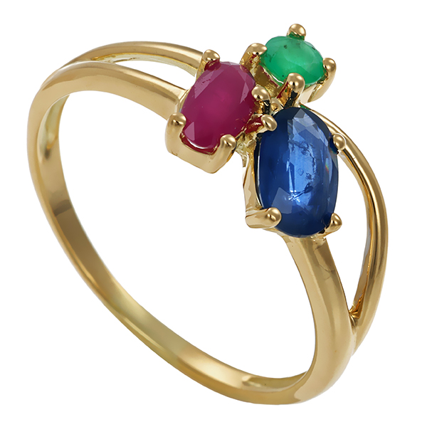 Ring, 14K, Gelbgold, Rubin, Saphir, Smaragd