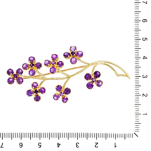 Brosche, 18K, Gelbgold, Amethyst