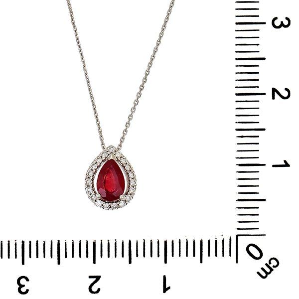 Collier, 18K, Weißgold, Rubin, Brillanten
