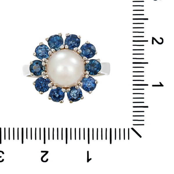 Ring, 18K, Weißgold, Perlen, Saphire