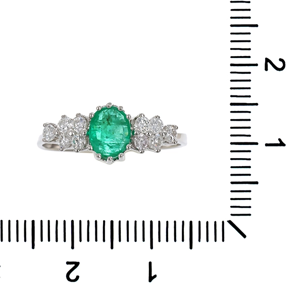Ring, 14K, Weißgold, Smaragd, Brillanten