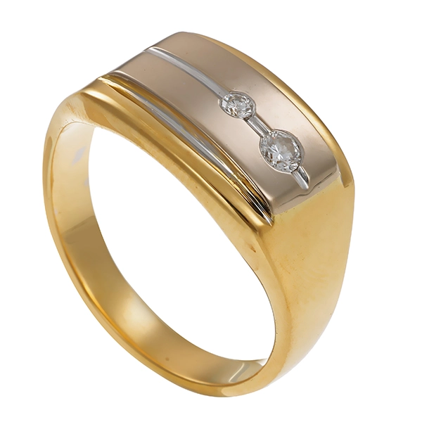 Herrenring, 18K, Gelb-/Weißgold, Brillanten