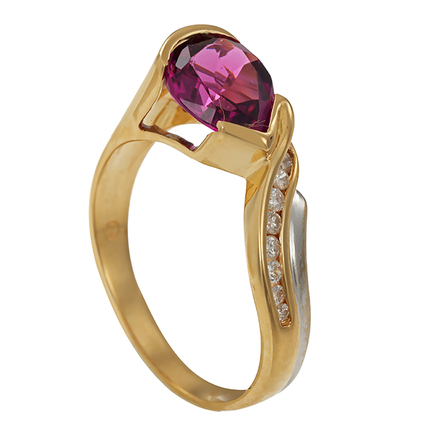 Ring, 14K, Gelbgold, Almandin, Brillanten
