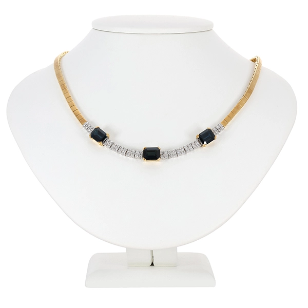 Collier, 18K, Gelb-/Weißgold, Brillant, Saphir